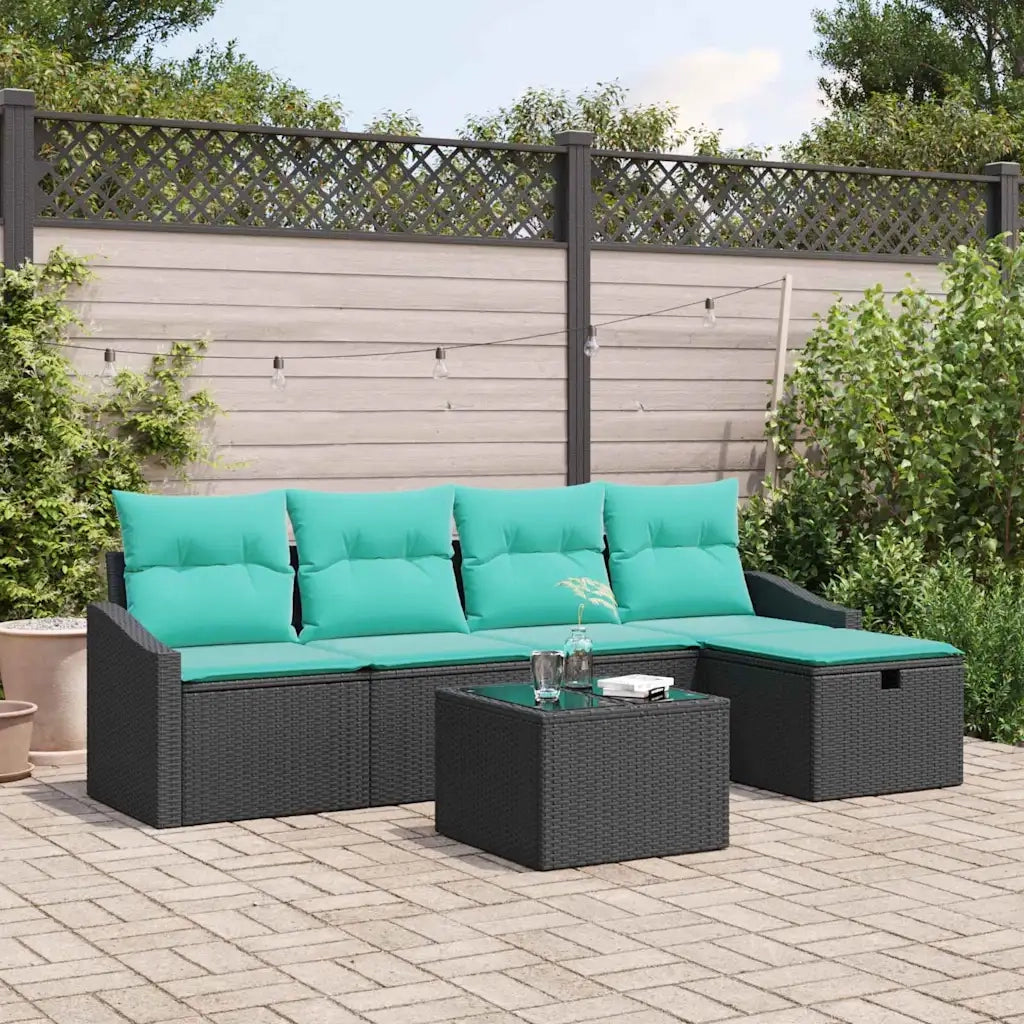 Set di divani con cuscino 6 pcs Nero polyrattan 3359275