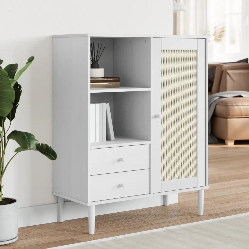 Credenza-Buffet-Armadio da cucina SENJA Aspetto Rattan Bianco 90x40x112cm Massello Pino 126349