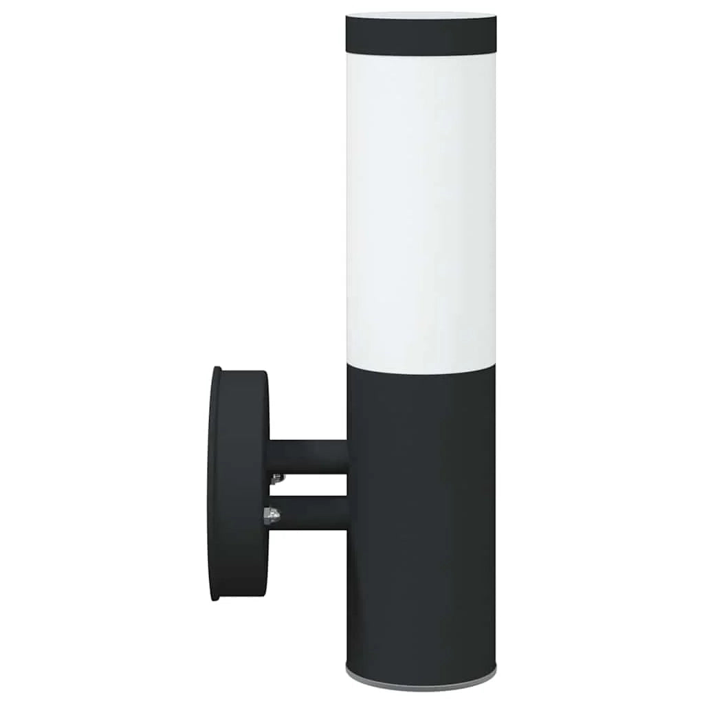 Set di 2 moderne lampade da parete cilindriche per esterni 15 x 7,5 x 33 cm in acciaio inox nero 02_0056504