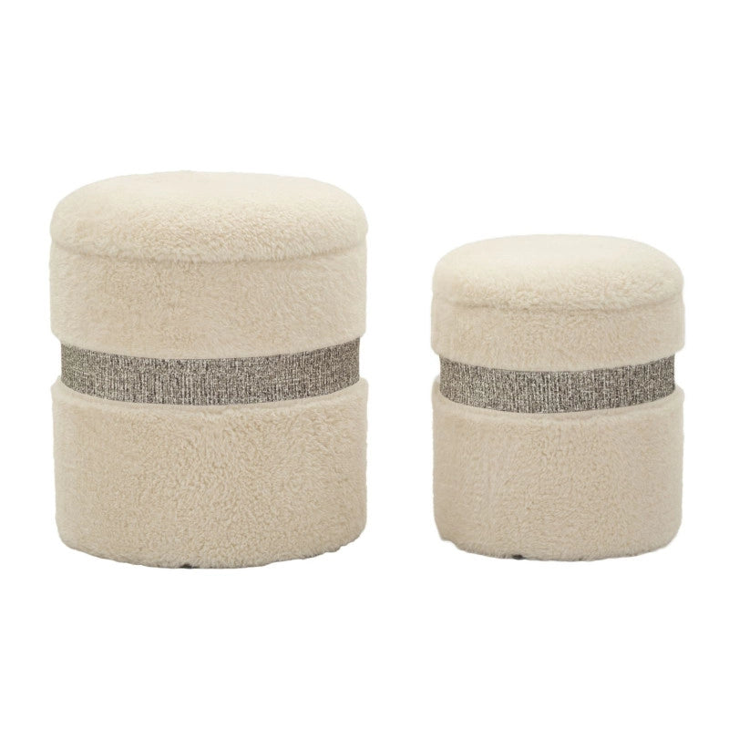 Puff Con Contenitore Saint-moritz Crema Set 2 Pz cm ø 40x47-32x38