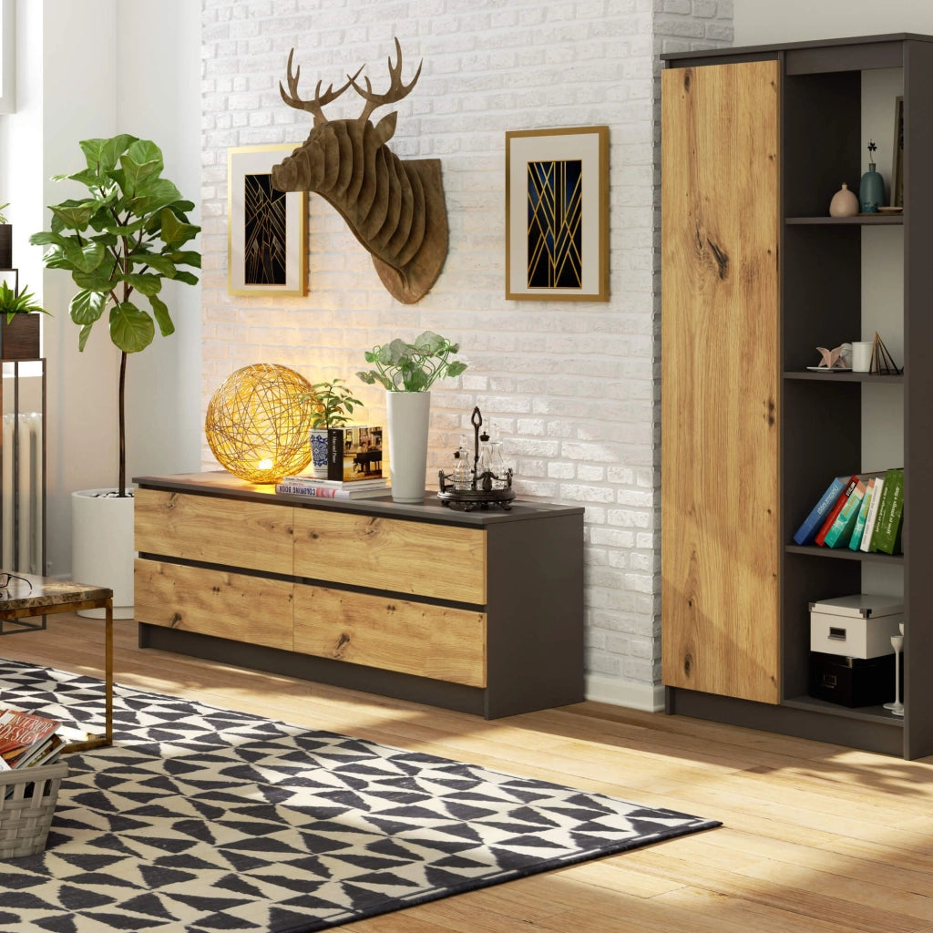 Cassettiera AKORD K160 Grigio Grafite 160 cm 4 cassetti inserto frontale Quercia Artisan 160x40x55 cm