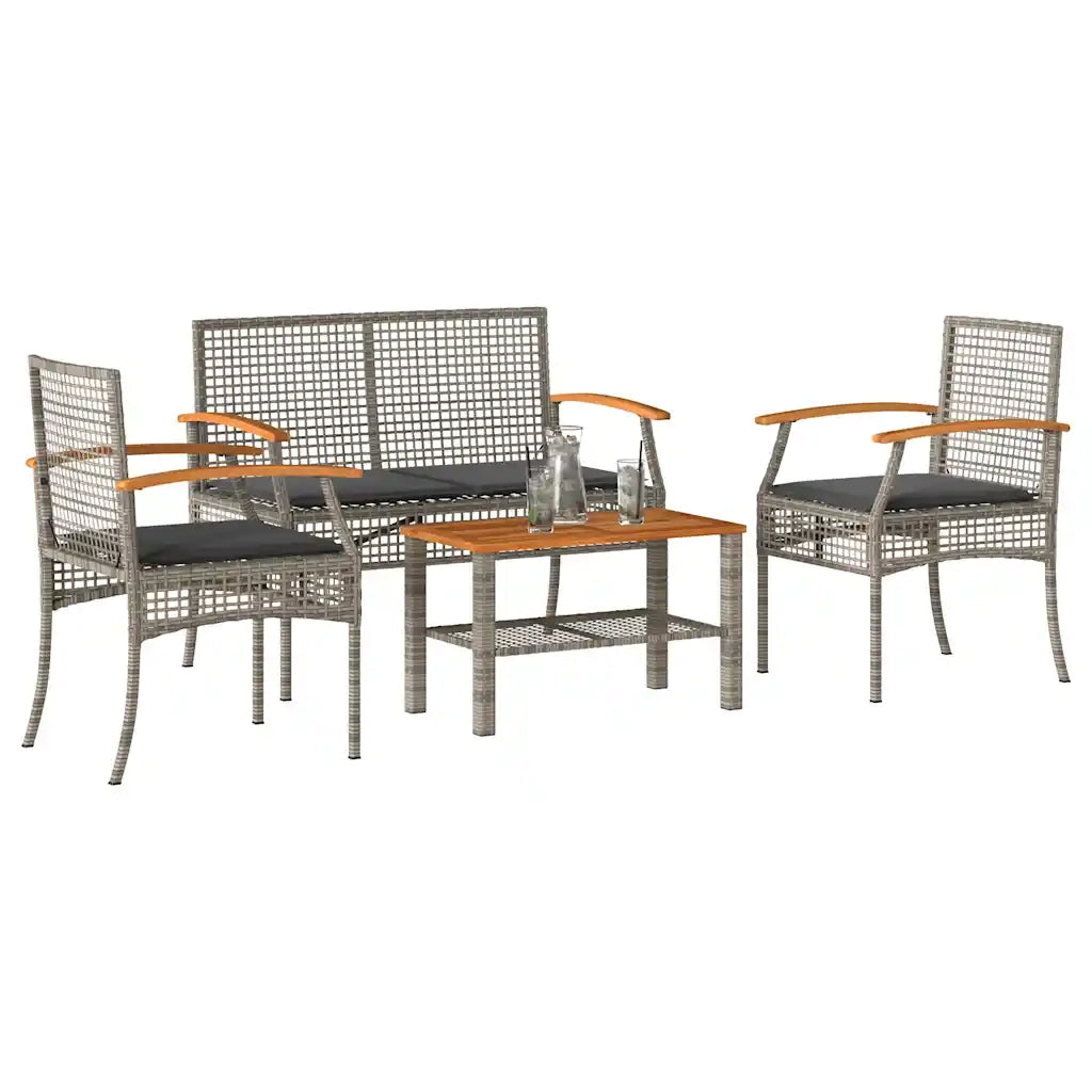 Set Divani da Giardino 4 pz con Cuscini in Polyrattan Grigio 366267
