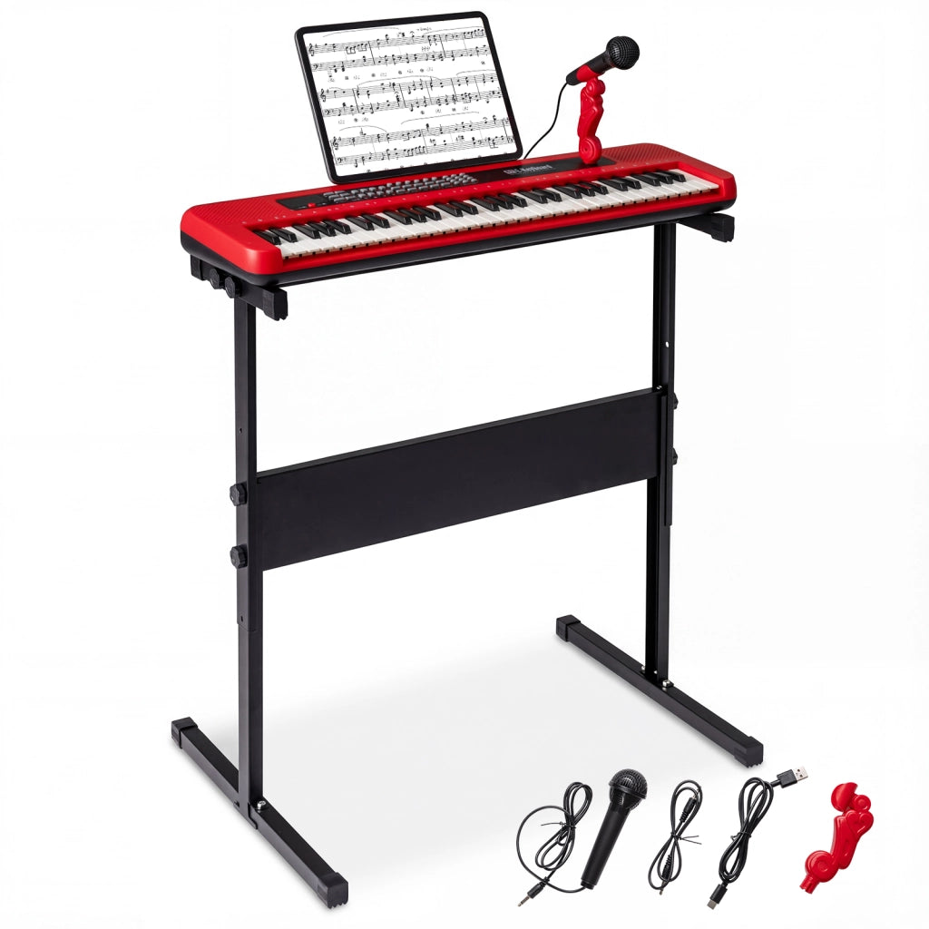 Tastiera pianoforte bambini 61 tasti supporto regolabile microfono-Tastiera leggio digitale educativo interno musicale bambini 3+ anni Rosso
