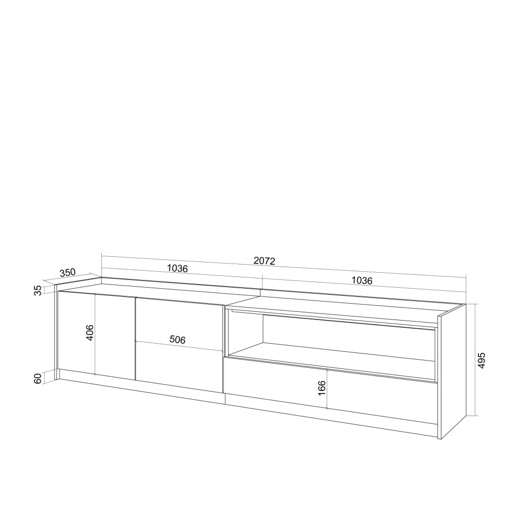 Mobile TV Soggiorno, 207x50x37 cm, Per TV fino a 80", Led, Rovere e nero