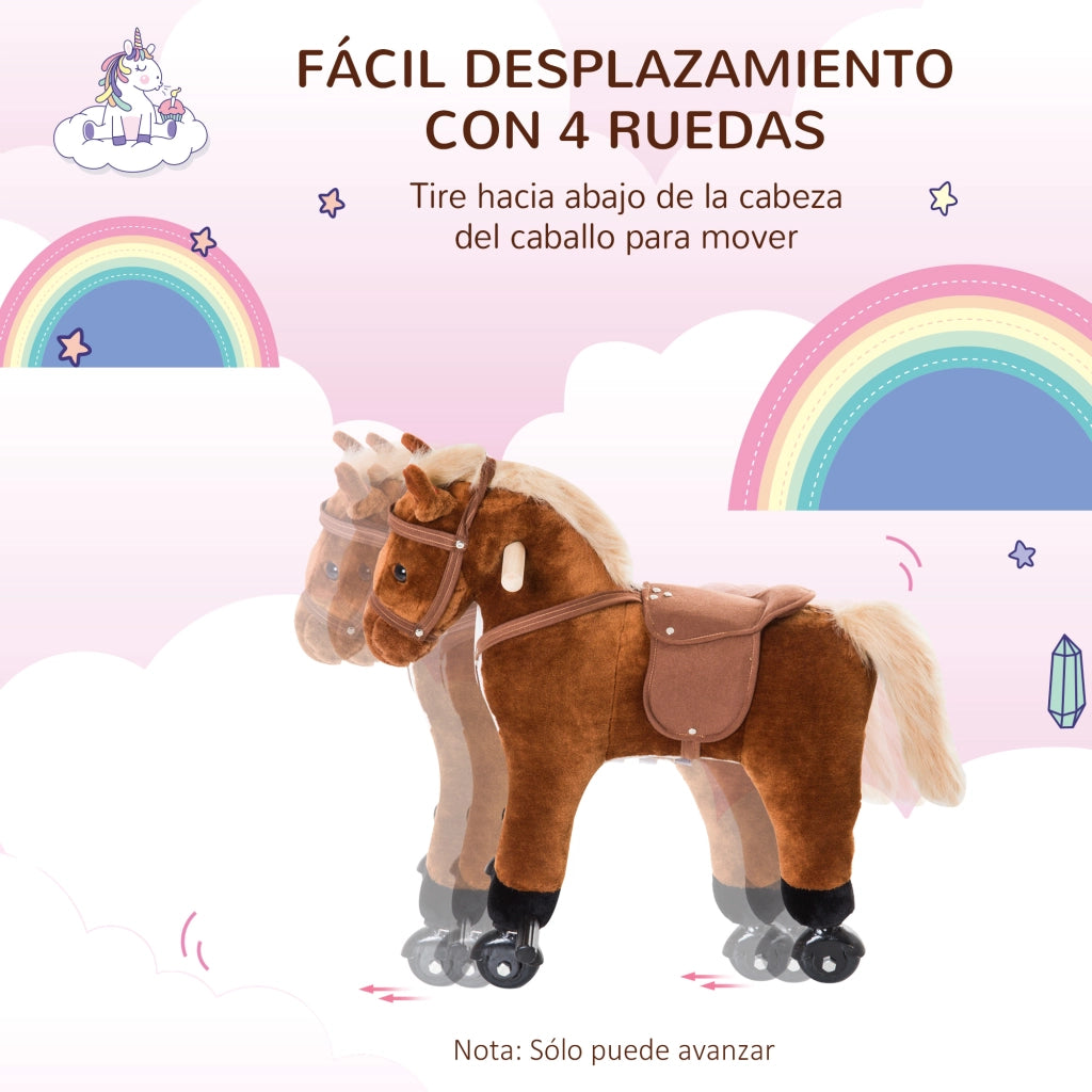 Cavallo a Dondolo con Ruote e Suoni ¨C Minimal ¨C Marrone 55x23x60 cm