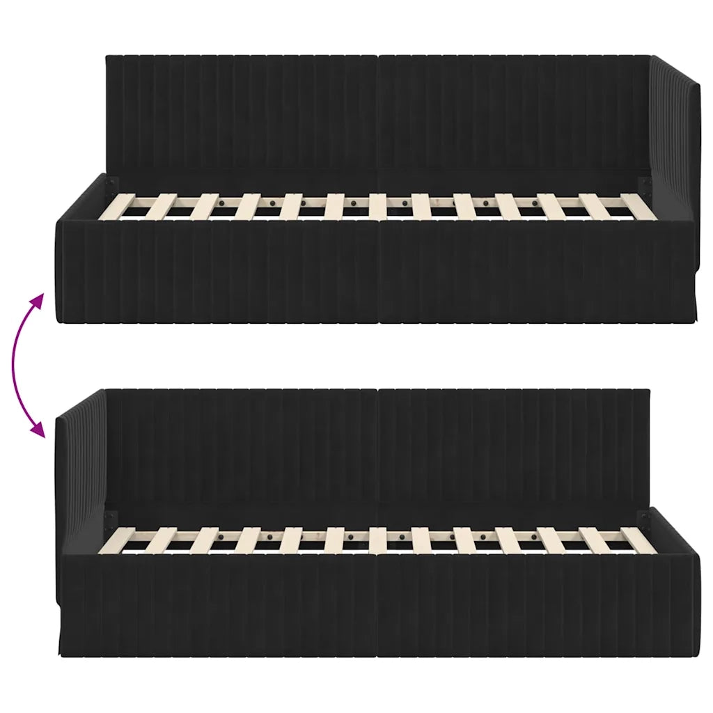 Letto singolo | Letto per adulti | Cornice del letto ad angolo Nero 90 cm x 200 cm Velluto