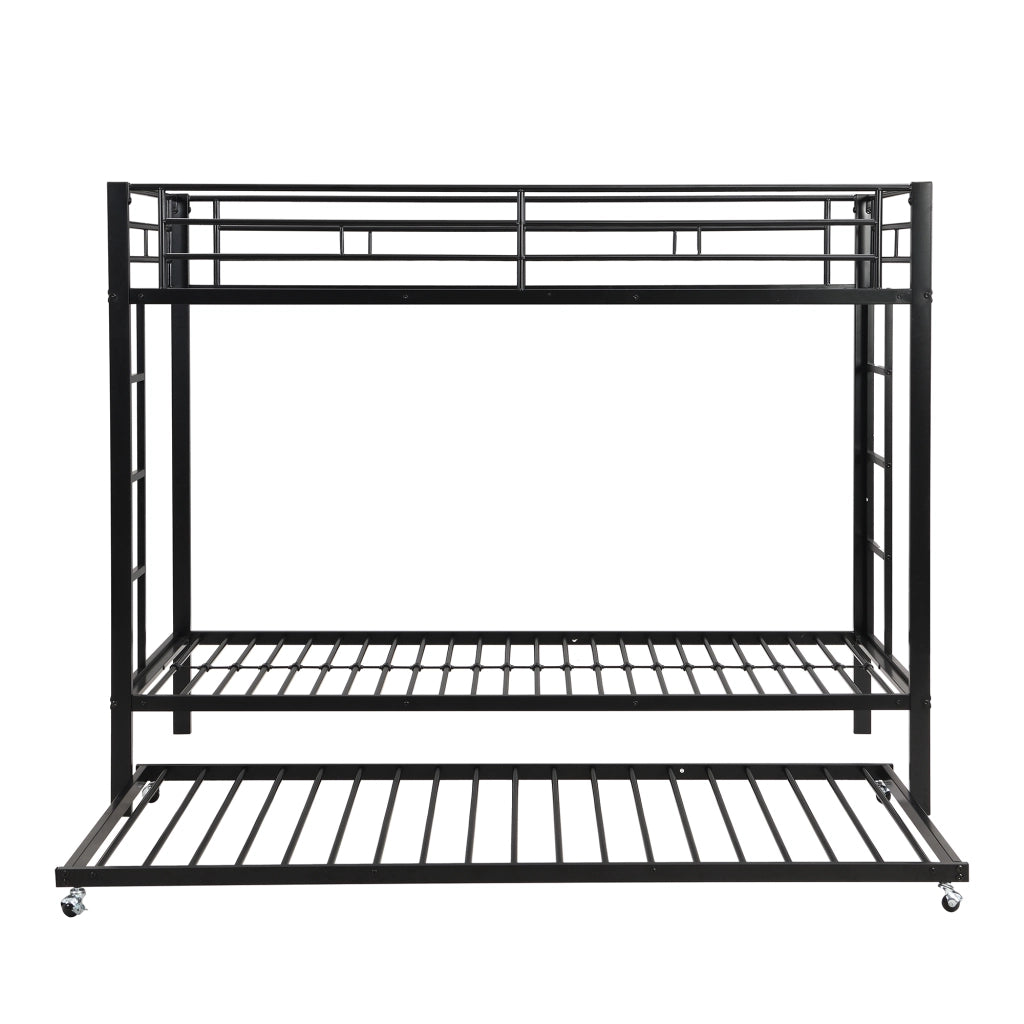 Letto a castello in metallo con letto estraibile; sponde alte e doghe; certificato EN747; nero; 90x200 cm