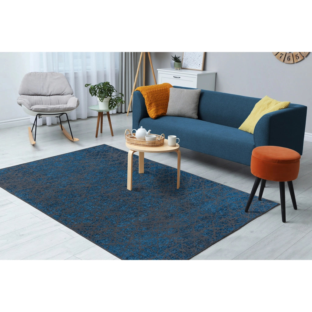 Tappeto Kalea 200 Blu a Trama Piatta Effetto 3D