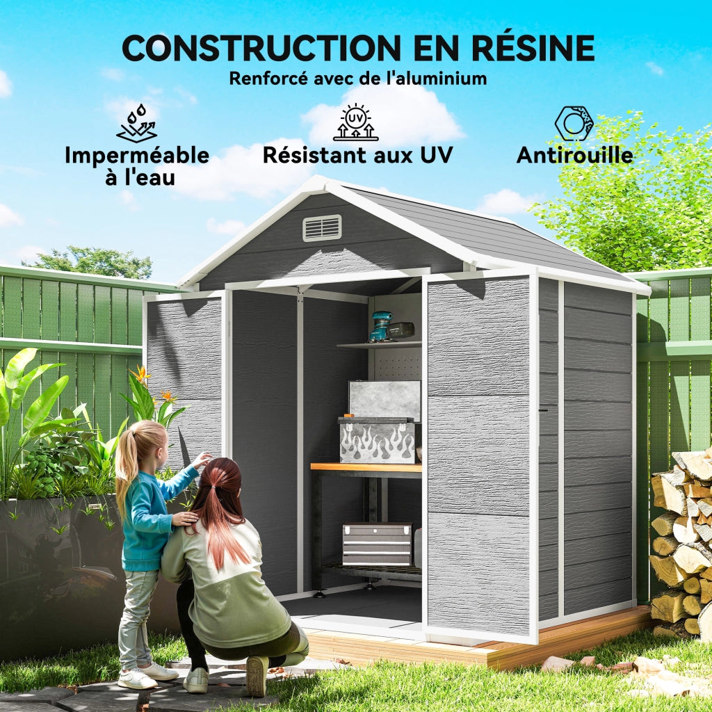 Casetta da giardino in resina ¨C Xylo ¨C 2,7 m2 grigio con pavimento 240x190x228 cm