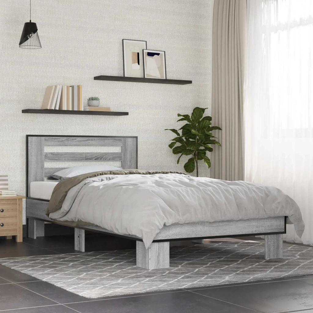 Struttura letto con testata-Giroletto Sonoma grigio 80 x 200 cm 618917