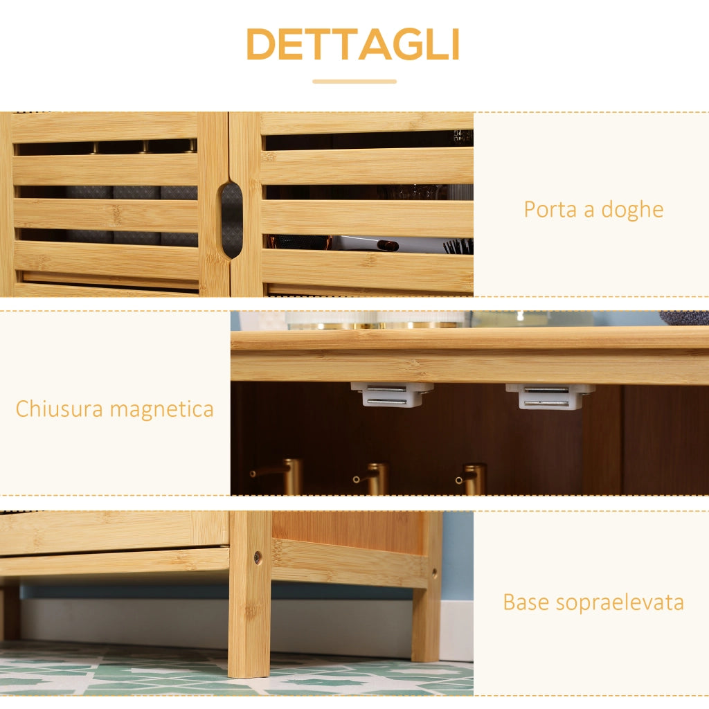 Mobile Bagno Moderno a 2 Ante con 2 Ripiani Ventilati in Bamb¨´, 68x32x86 cm, color Legno