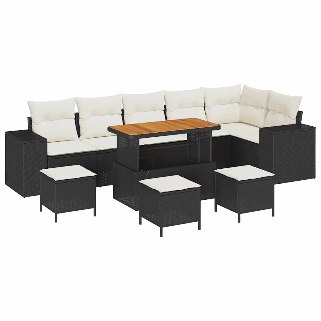Set Divano da Giardino 10 pcs Nero e Crema polyrattan 3363980