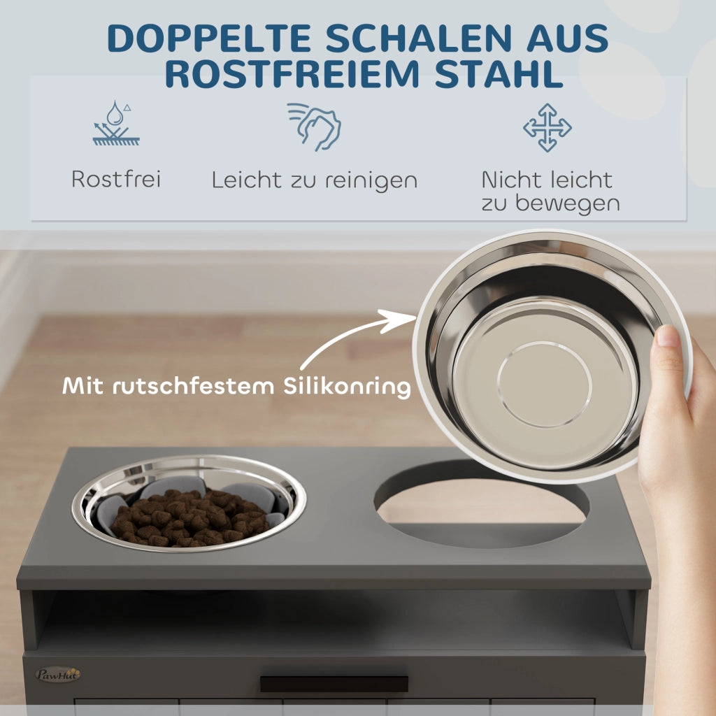 Stazione di alimentazione per cani ¨C zephmum ¨C Grigio, MDF, Acciaio Inox
