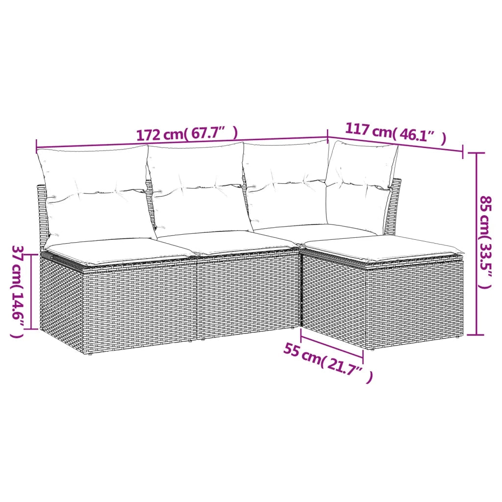 Set Divano da Giardino 4 pz | Set Salotto da Giardino con Cuscini Marrone in Polyrattan