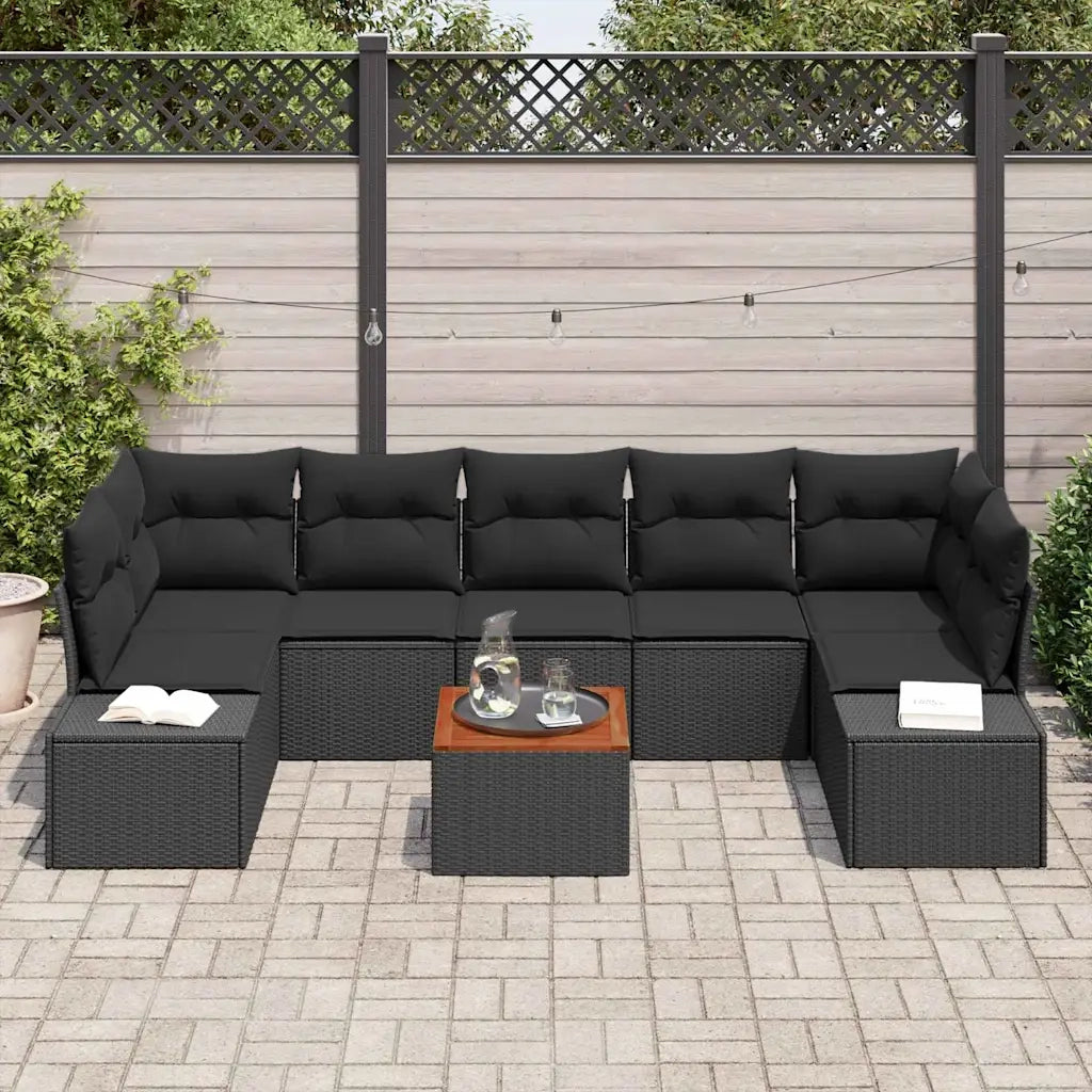 Set Divano da Giardino con archiviazione 8 pcs Nero polyrattan 3356595