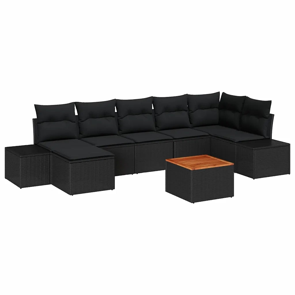 Set Divano da Giardino con cuscino 8 pcs Nero polyrattan