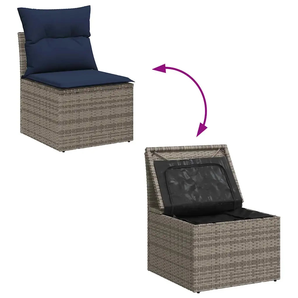 Set Divano da Giardino 5 pcs Grigio e Blu Navy polyrattan 3353904