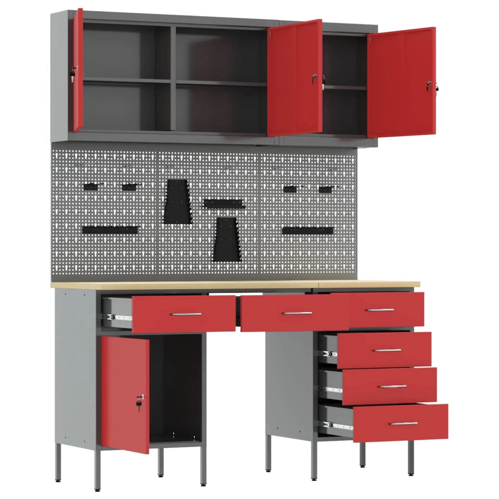 Mobile da lavoro 8 pcs Rosso Legno ingegnerizzato e acciaio 3321465