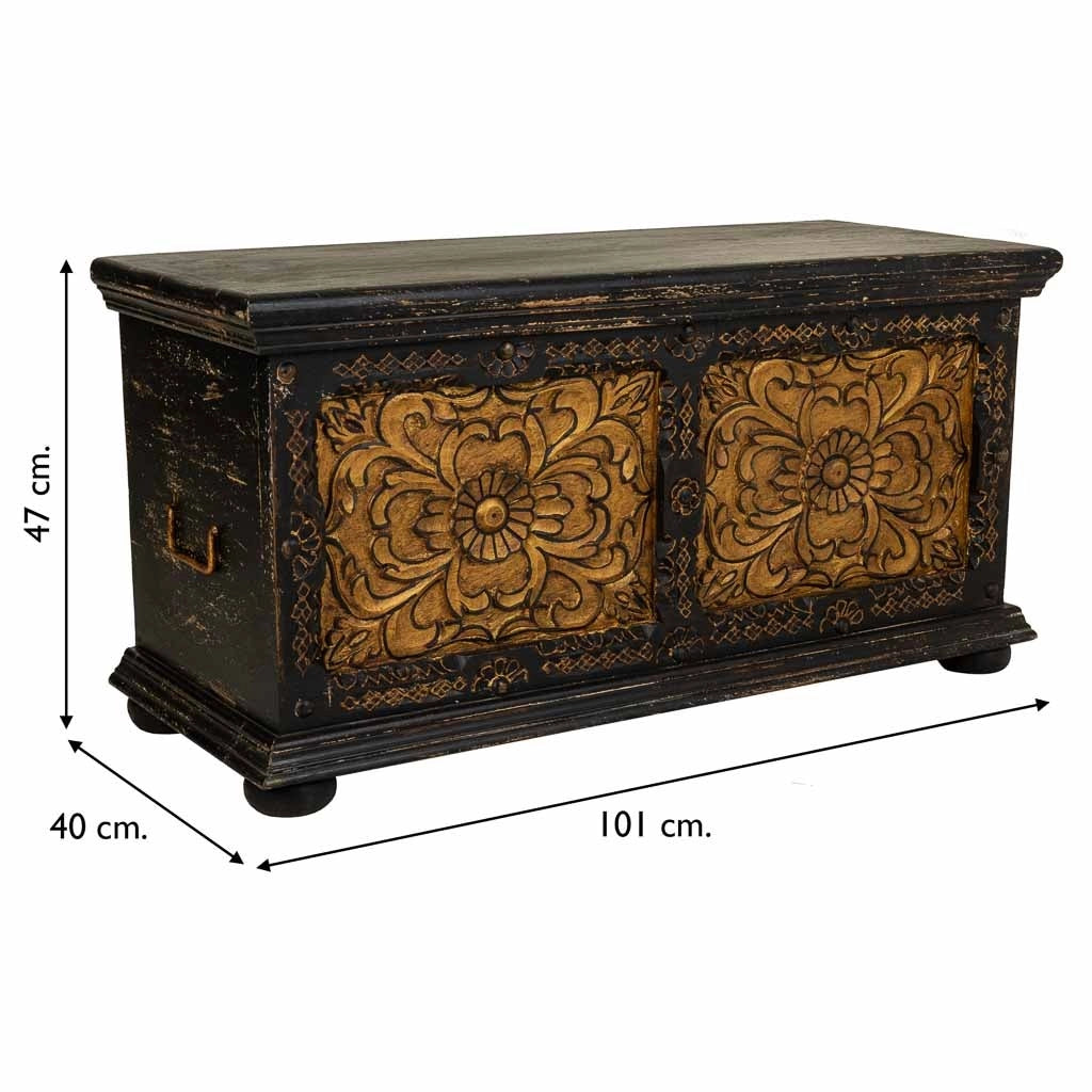 Cassapanca in legno artigianale nero 101x40x47
