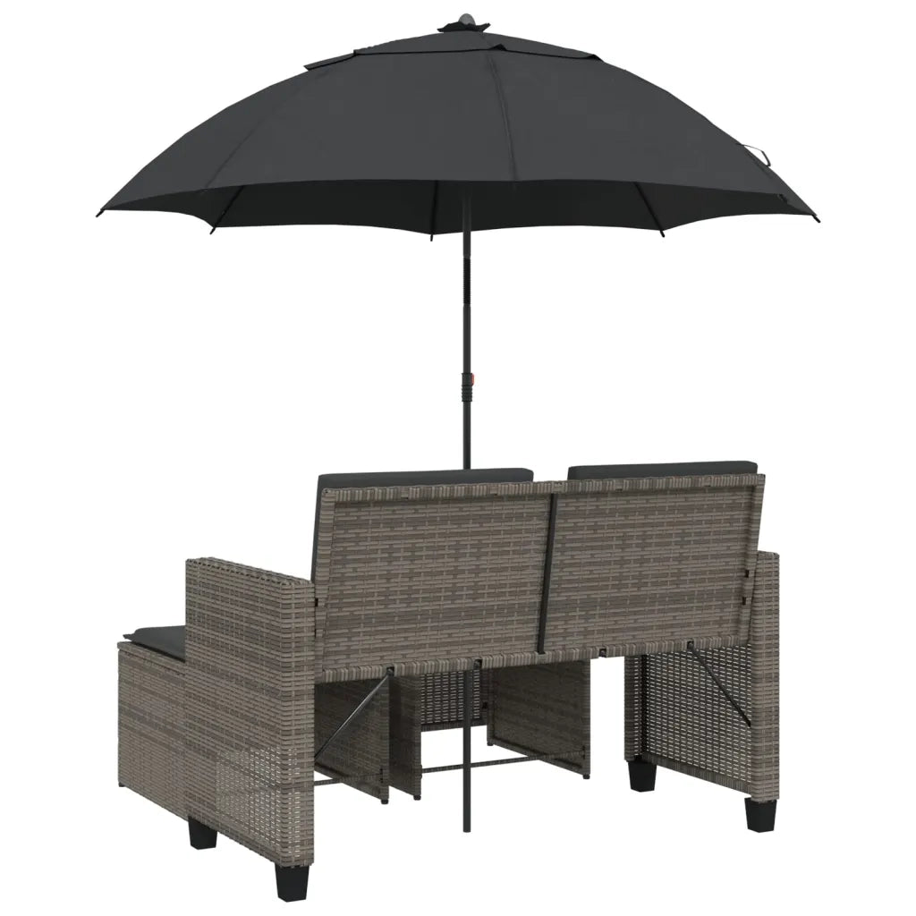 Divano Giardino 2 Posti-Sofa da Giardino-Divanetto da esterno Ombrellone e Sgabelli Grigio Polyrattan