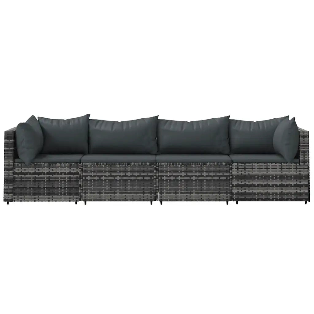 Set Divani da Giardino 4 pz con Cuscini in Polyrattan Grigio 319768