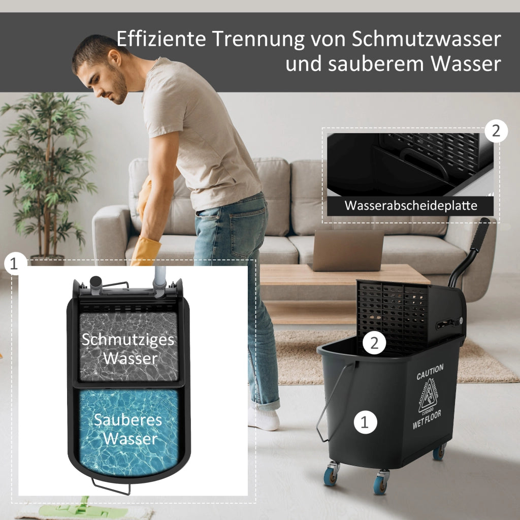 Secchio per mocio 20L con strizzatore e ruote ¨C Xylo ¨C plastica nero