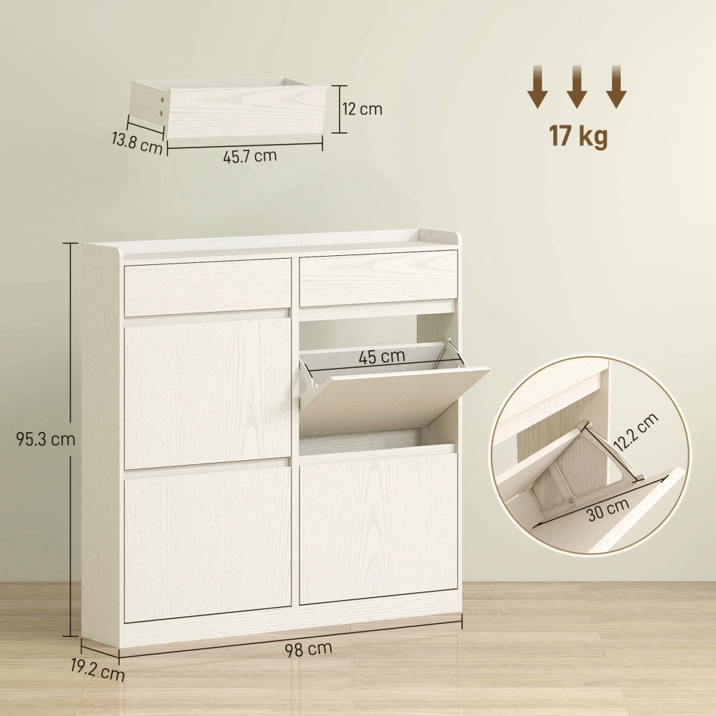 Scarpiera con Cassetti a Ribalta e Scorrevoli ¨C Minimal ¨C Bianco 98x19.2x95.3 cm