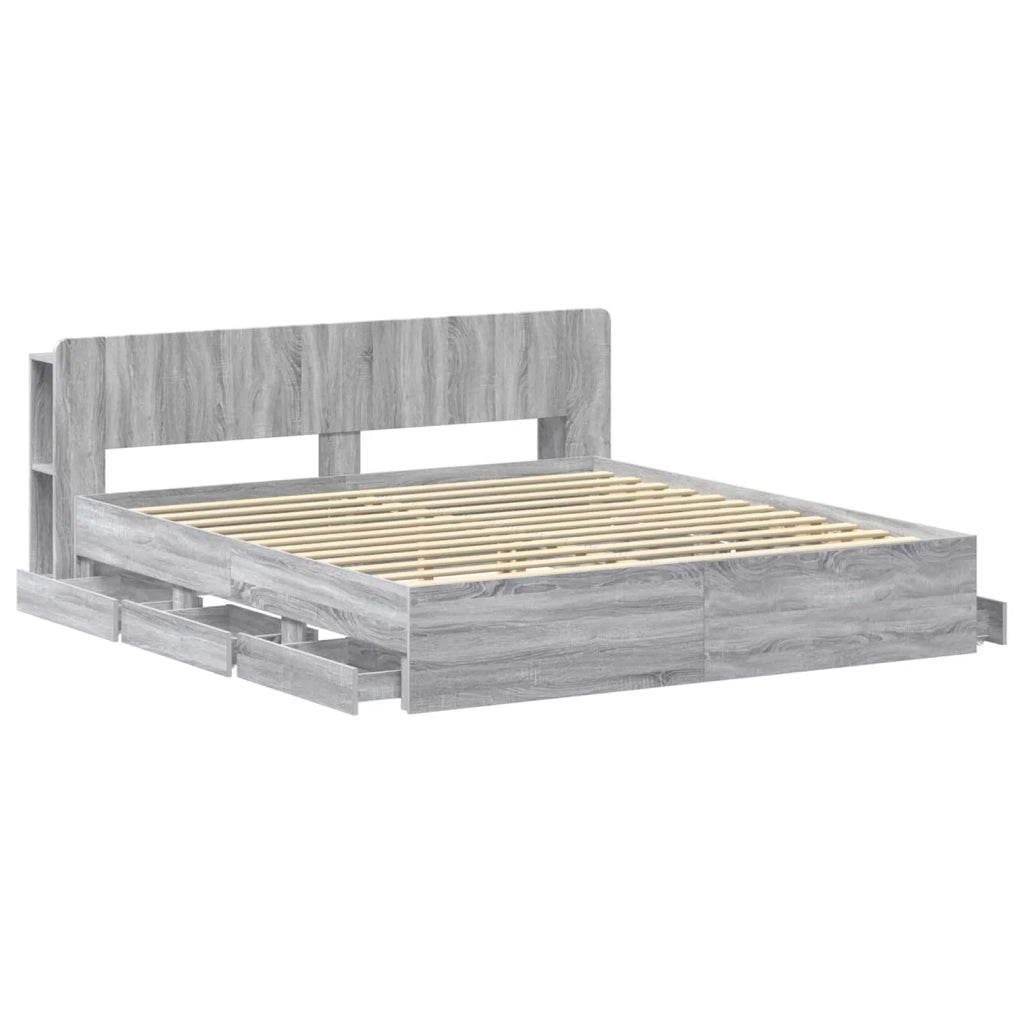 Letto matrimoniale | Letto per adulti | Telaio del letto con storage Sonoma grigio 180 x 200 cm