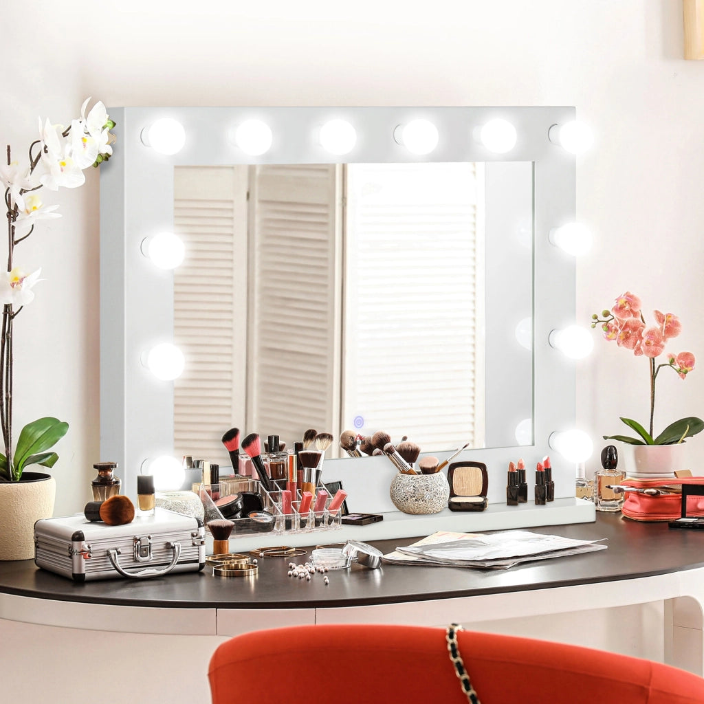 Specchio Hollywood con Illuminazione LED ¨C Minimal ¨C Bianco 80x60 cm