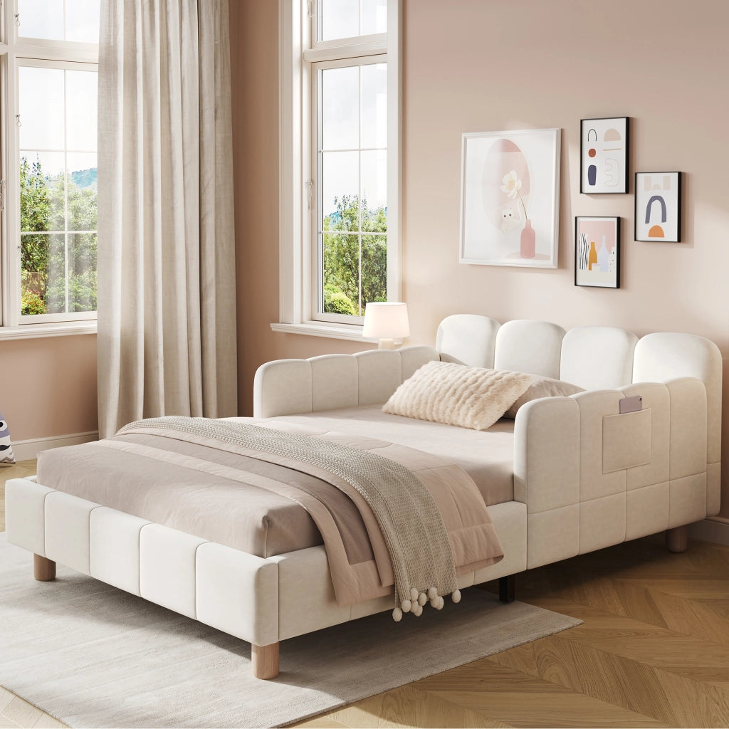 letto imbottito velluto beige 90 x 200 cm