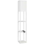 Lampada da Terra 26x26x160 cm Struttura con Ripiani Luce Regolabile Interruttore a Pedale e Porte USB in MDF Bianco