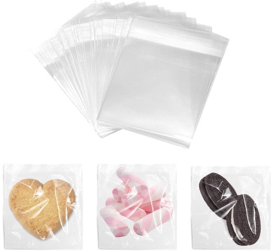 Sacchetti per biscotti 100 pezzi - Sacchetti trasparenti in cellofan - Sacchetti adesivi per dolci - Sacchetti trasparenti per gioielli - Ideali per dessert - Dimensione 7x7cm
