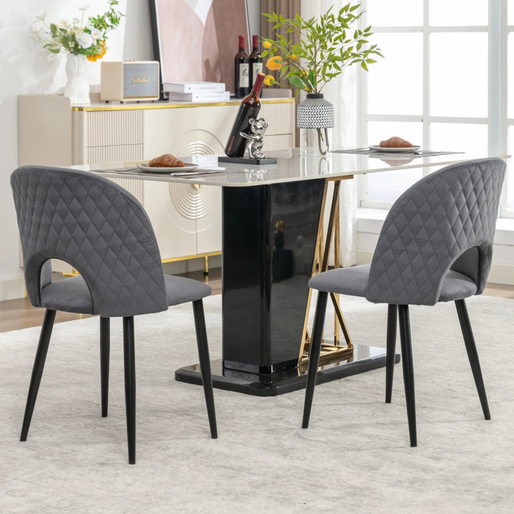 Sedia da pranzo (2 pezzi), sedia di design imbottita con schienale, seduta in velluto, struttura in metallo, piedini regolabili, motivo a rombi sullo