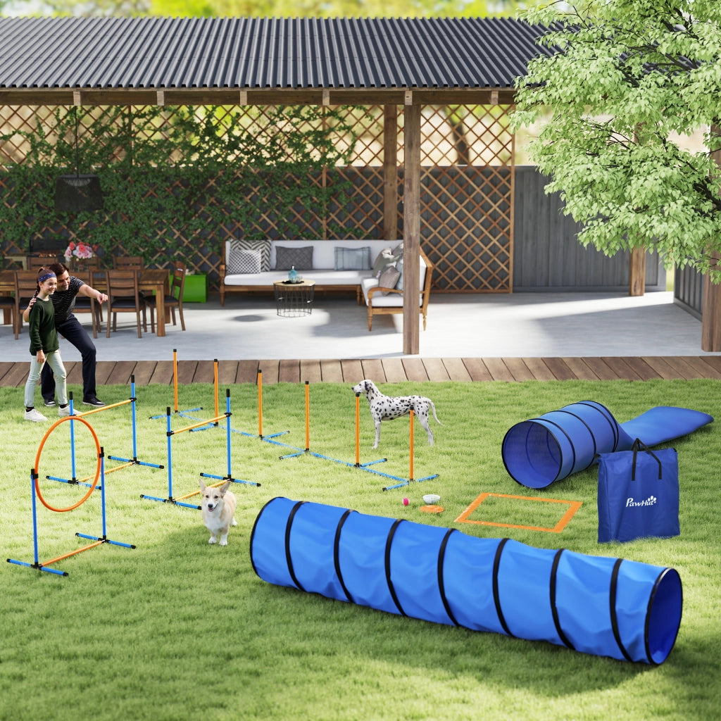 Set Agility per Cani 11 Pezzi ¨C Xylo ¨C con 2 Tunnel, Ostacoli Regolabili, Arancione e Blu