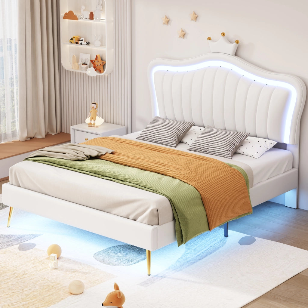 LETTO imbottito bambini 140x200 cm bianco con LED