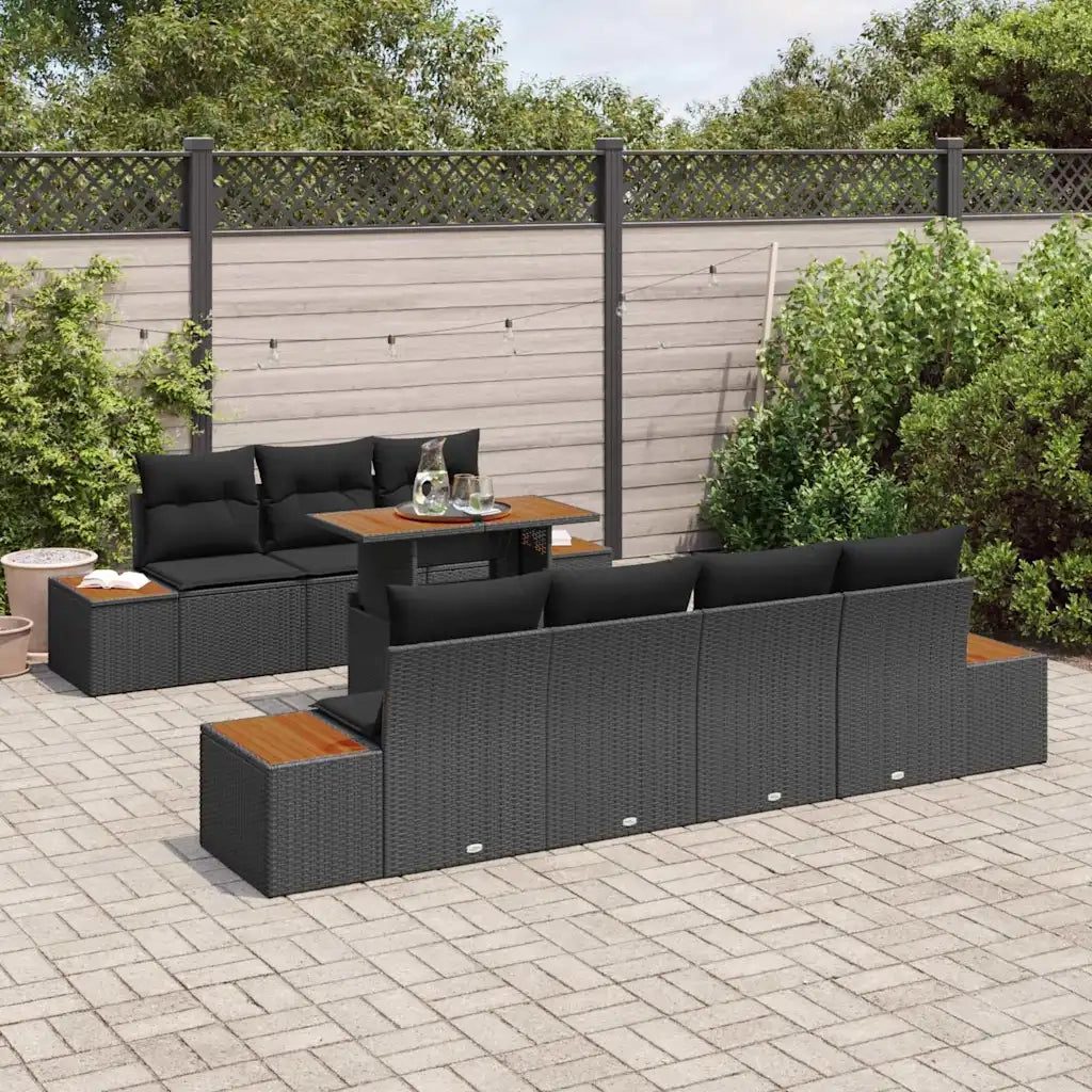 Set Divano da Giardino con cuscino 8 pcs Nero Poly Rattan