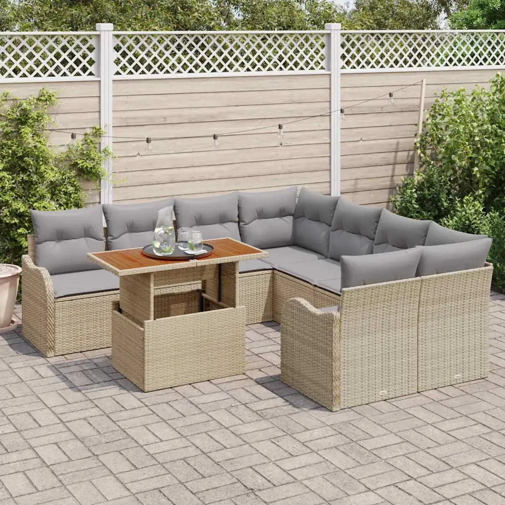 Set Divano da Giardino 9 pcs Beige Poly Rattan