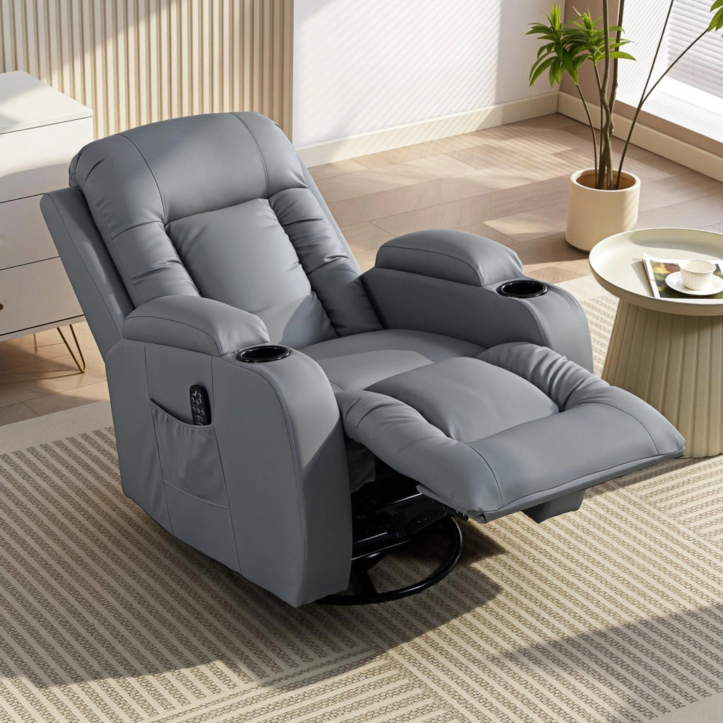 Poltrona relax massaggiante elettrica reclinabile con funzione dondolo e riscaldamento ¨C Xylo ¨C grigio chiaro