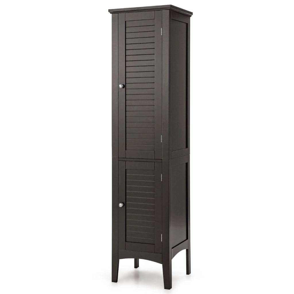 Mobile bagno alto con 2 ante 5 vani, Colonna bagno da terra salvaspazio 37x37x160cm Caff¨¨-Armadietti da bagno