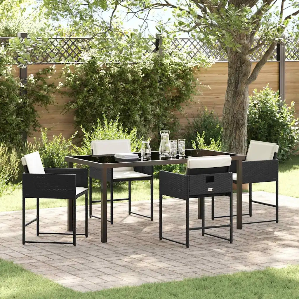 Set da Pranzo per Giardino con cuscino 5 pcs Nero polyrattan