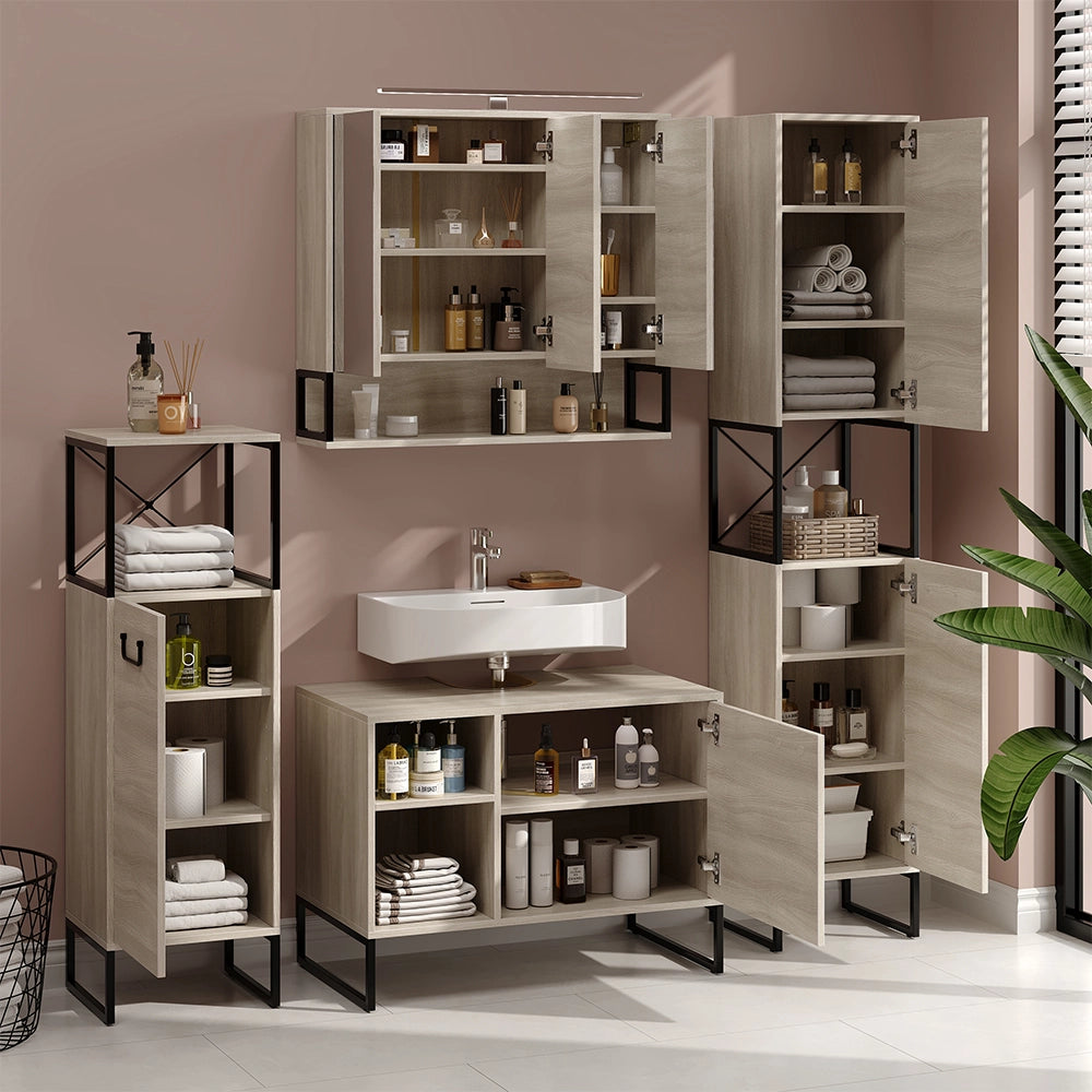 Vicco Set di mobili da bagno Quercia/nero 2 parti