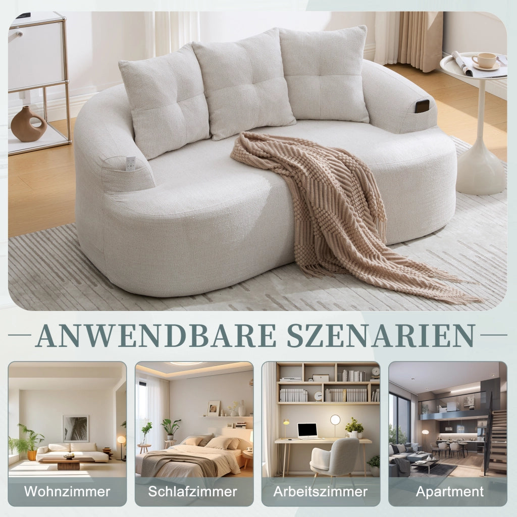 DIVANO 2 POSTI Curvo 164x92x60 cm in Chenille Beige