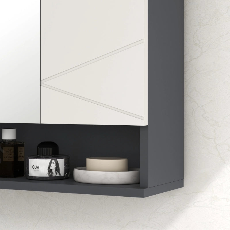 Mobiletto con specchio per il bagno, mobiletto da bagno con specchio, mobiletto a parete con ripiano regolabile, vano a giorno, funzione