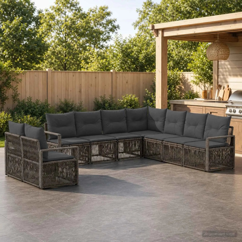 Set Divano da Giardino 9 pz Grigio polyrattan 3435752