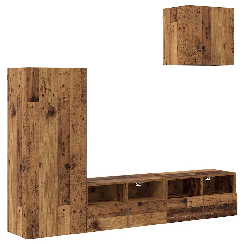 Mobile per TV a Muro 4 pz-Set di 4 Credenza per TV sospesa Legno vecchio Legno multistrato 175982