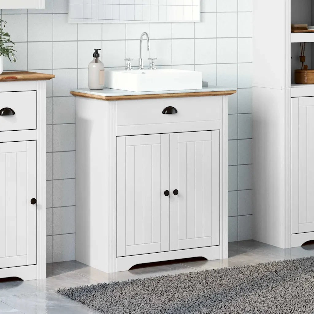 Mobile Lavabo da Bagno-Armadietto da bagno BODO Bianco e Marrone 70x35x80 cm