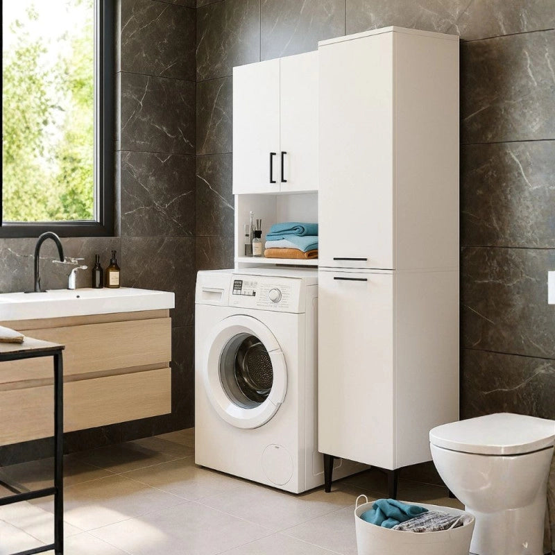 Mobile multiuso Singa con cesto porta biancheria colore bianco