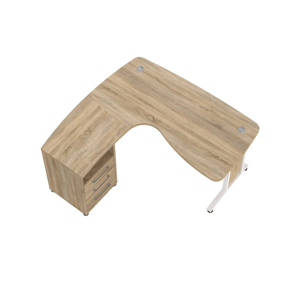 Scrivania Estong, Scrittoio multiuso, Tavolo per ufficio porta PC, Piano di lavoro, 159x150 h75 cm, Quercia e Bianco