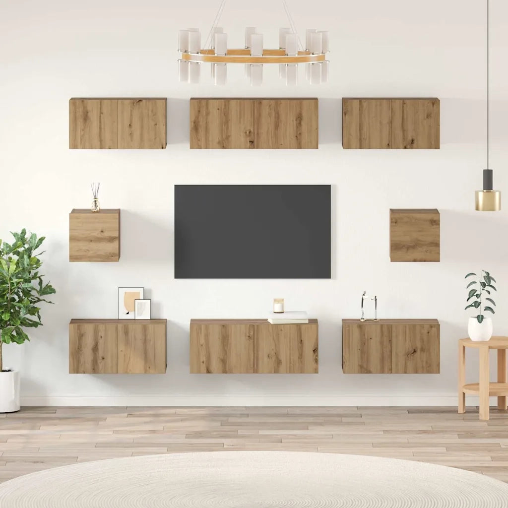 Set mobile TV 8 pz | Armadietto TV | Mobile Porta TV Rovere artigianale Legno multistrato