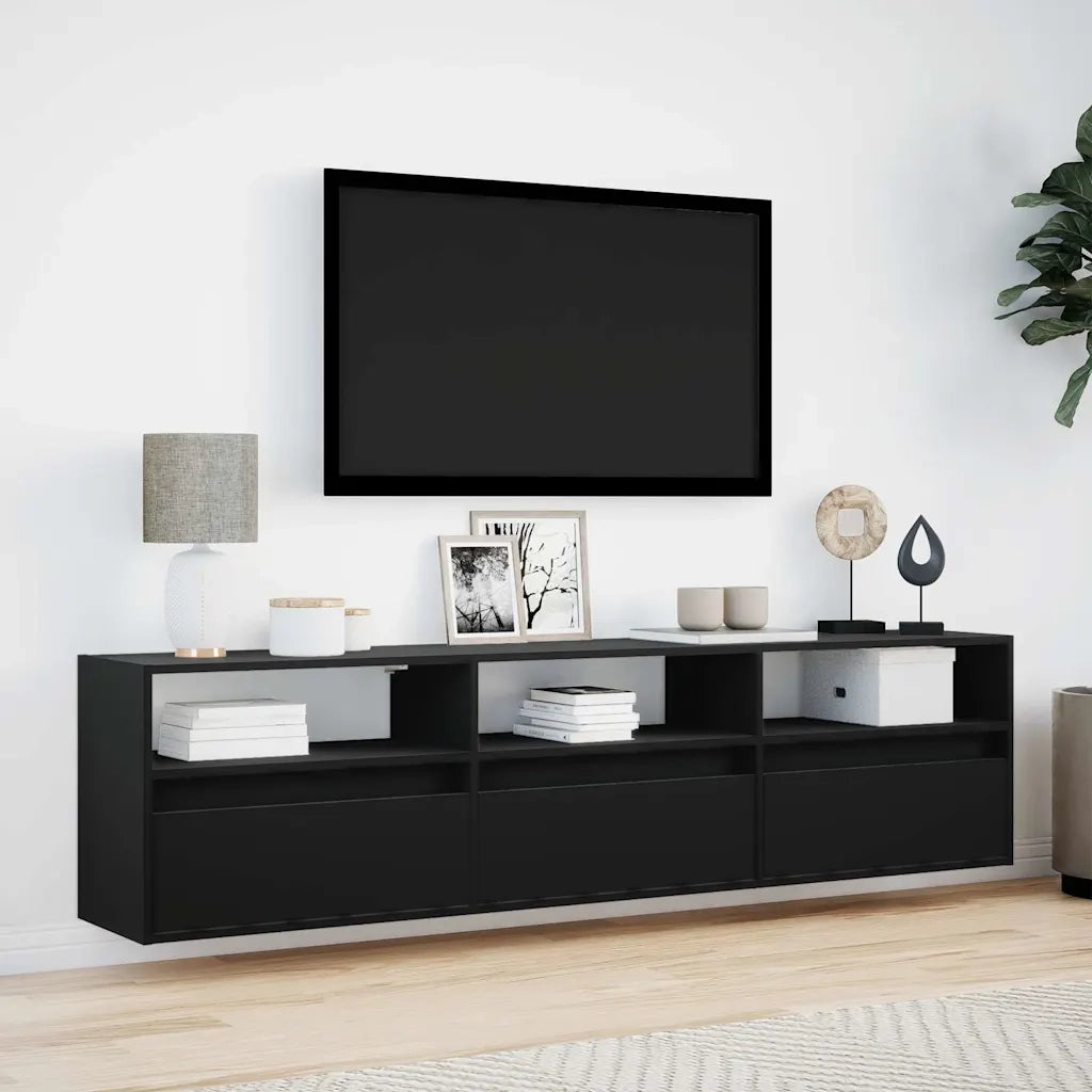 Mobile TV a parete con LED Nero 180x31x45 cm 3307941